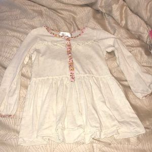 White dress with pink music notes + ruffle stripe